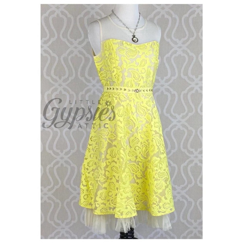 Ryu Lemon Flowers Jeweled Cocktail Dress - Picture 2 of 14